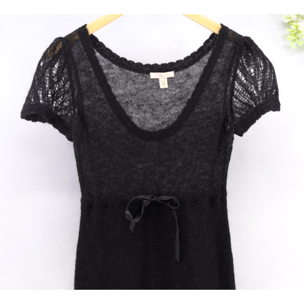 Urban Outfitters M Open Knit Mohair Blend Midi Dress Black Y2k Short Sleeve - Picture 3 of 10